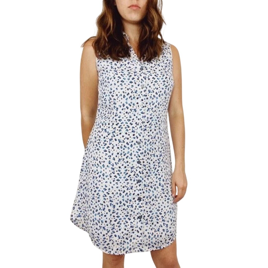 Cabi Womens 5233 Camilla Button Front Animal Print Sleeveless Shirt Dress Size M